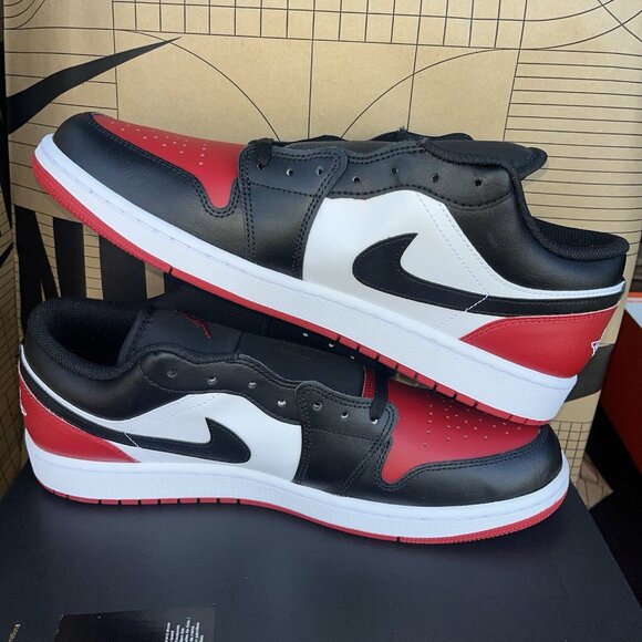 NEW Nike Air Jordan 1 Low Bred Toe Gym Red Black 553558-161 Men Size 13